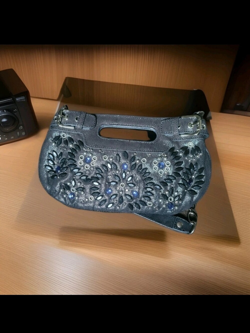 Rafe New York Black Shimmery Handbag Sequins Evening Purse-Small